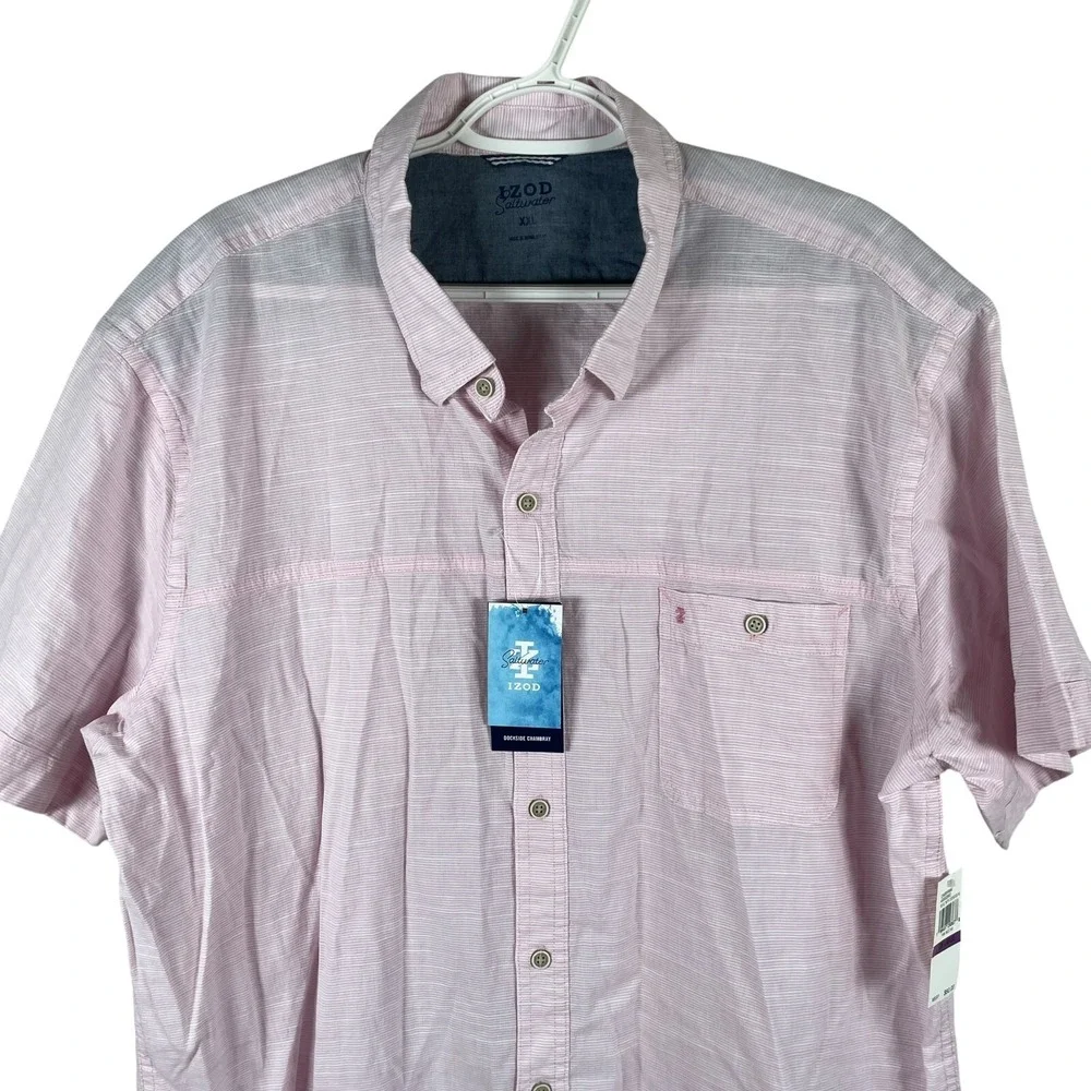 NEW Izod Saltwater Mens Dockside Chambray Button‎ Down Shirt 2XL Pink Nectar $60